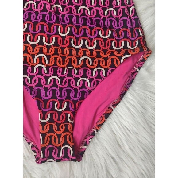 Trina Turk One Piece Swimsuit 8 Echo Chain Scoop Neck Pink Resortwear - Picture 6 of 11